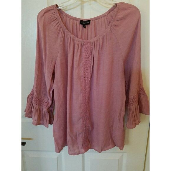 Fred David Top Blouse Peasant Cottagecore Pink Ruffle Lace Womens Small - Picture 1 of 5